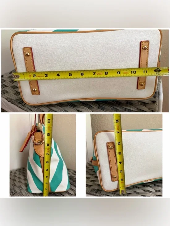 Dooney & Bourke Chevron Satchel Teal & White Stripes - Leather Top Handle - Picture 4 of 15